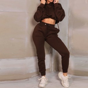 High Quality Custom Cotton Polyester Crop Top Jogger Tracksuit Set Fro Women