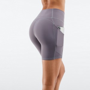 Ladies Sports Gym Compression Fitness Workout High Waist Side Pocket Yoga Shorts For Women