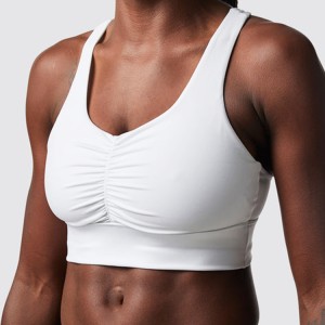 High Quality Back Phone Pocket Front Ruched Push Up Sports Yoga Bra For Women