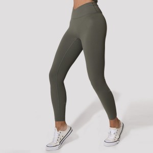 Wholesale V Waistband No Front Seam Gym Tights Sweat-Wicking Nylon Custom Logo Women High Waist Yoga Leggings