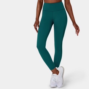 OEM High Waist Contrast Mesh Back Pocket Full Length Compression Yoga Leggings For Women