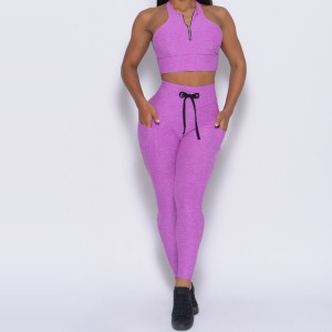 Four Way Stretch Custom Two Piece Yoga Fitness Suit Scrunched Butt Women Yoga Set