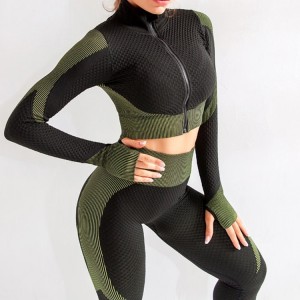 OEM Factory Custom 2 Piece Fitness Crop Long Sleeve Women Seamless Yoga Set