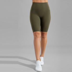 High Stretch Polyester No Front Seam Pocket Biker Yoga Shorts Custom Logo For Women