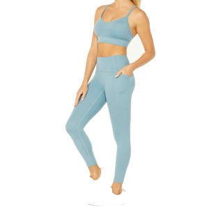 Wholesale Custom Athletic Fitness Set Two Piece Workout Gym Women Cross Strap Yoga Suit With Pockets