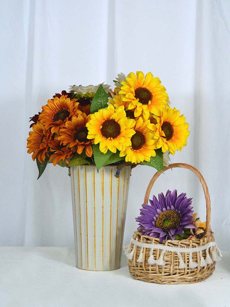 Wholesale Price Fake Ivy Leaves - Artificial Sunflowers Bouquets with Stems for Wedding Home Kitchen Table Birthday Decor Indoor Outdoor, Faux Sunflowers with 7 heads Sunflowers Heads-sunfower bou...