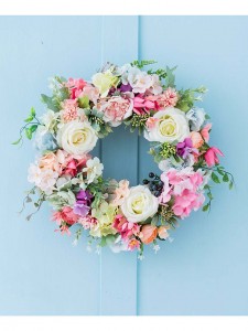 Artipisyal nga rosas ug hydrangea wreath Faux colorful wreath para sa kasal ug festival dekorasyon-wreath ting-init