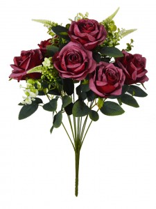Bulk Sale bainise síoda Bláthanna Bainise Faux Rose Flower Bouquets i 6 Dathanna