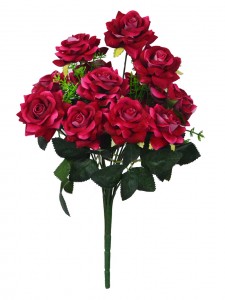 Kina Faux Bouquet Femten Heads Velvet Rose Flowers Engros dekorative blomster