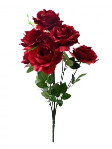 Sedemhlavé veľké umelé zväzkové ruže na pohrebnú výzdobu