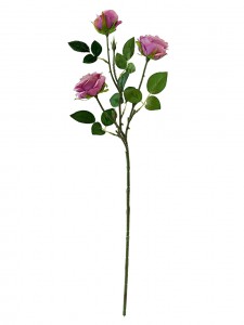 Trzy główki Sztuczne róże z długimi łodygami do domowego hotelu i dekoracji ślubnych - spray różany-BA3017004