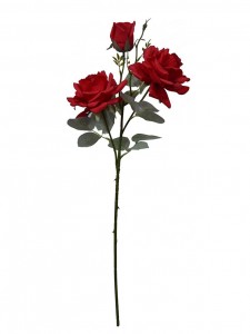 Bunga Buatan Mawar Hias Cabang Tunggal Semprotan Mawar Tiga Kepala YA3017004