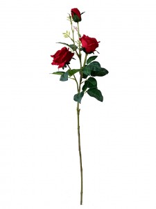 Tres cabezas de rosas artificiales, flores de tallo largo para el hogar, hotel y decoración de bodas, tallo de rosa, tallo de rosa-BA3017002