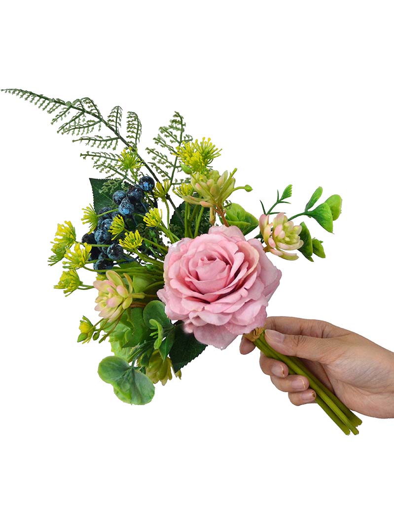 Hot New Products Artificial Flower Bundles - Bouquet artificial rose succulents and plastic eucalyptus for Home party and wedding decoration – Flora