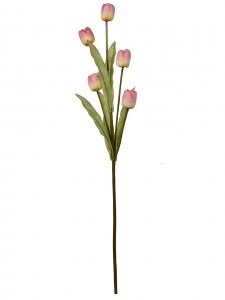 Flores artificiais de tulipán unha rama ten cinco cabezas de cores de ramo para decoración de vodas e casas-spray de tulipán-YA3017009