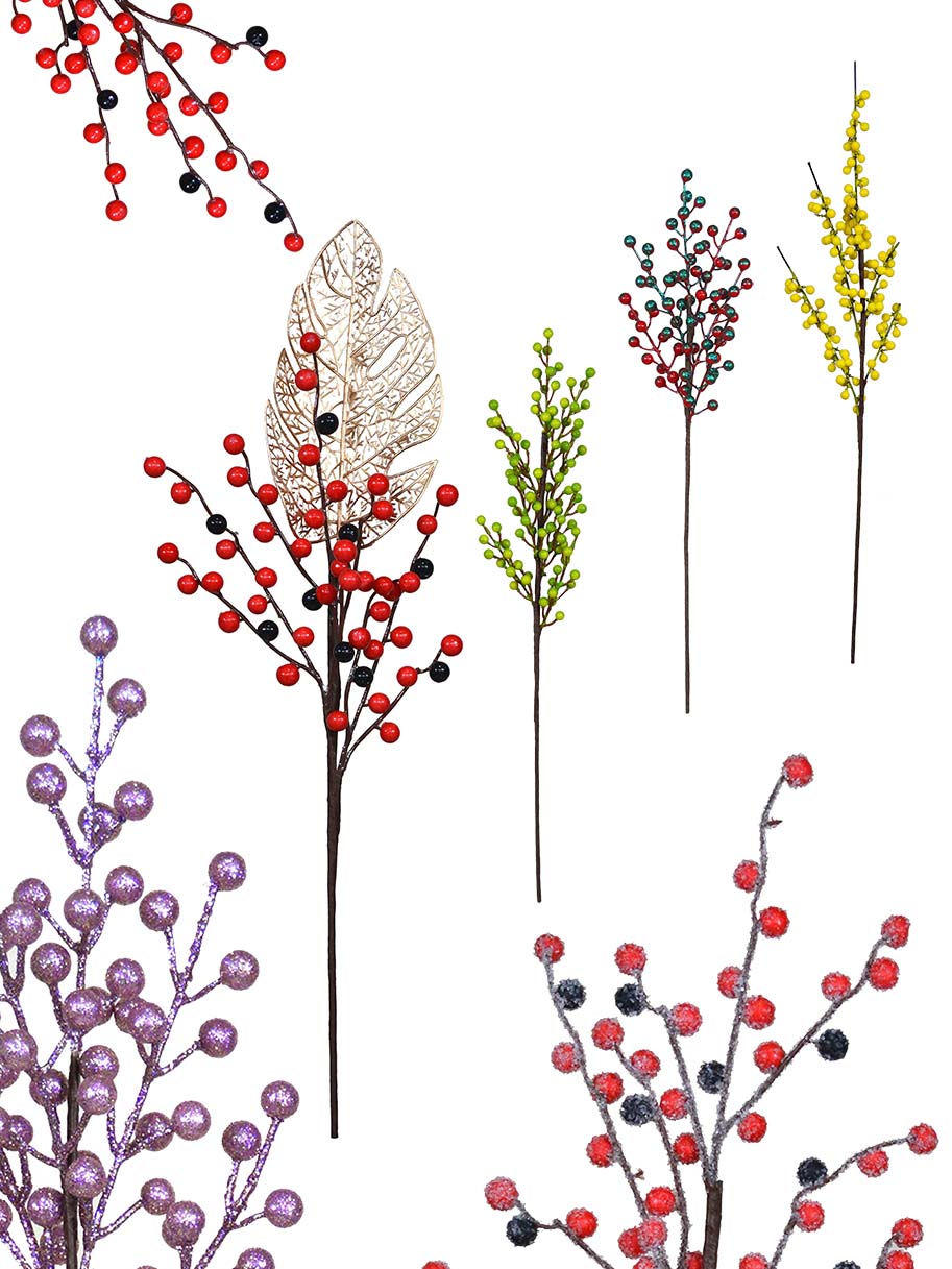 Artificialis Berry Stems pro Arbor Nativitatis Decorations pro Crafts, Feriae et Domus Decor-Foliage bacca-HA3017012