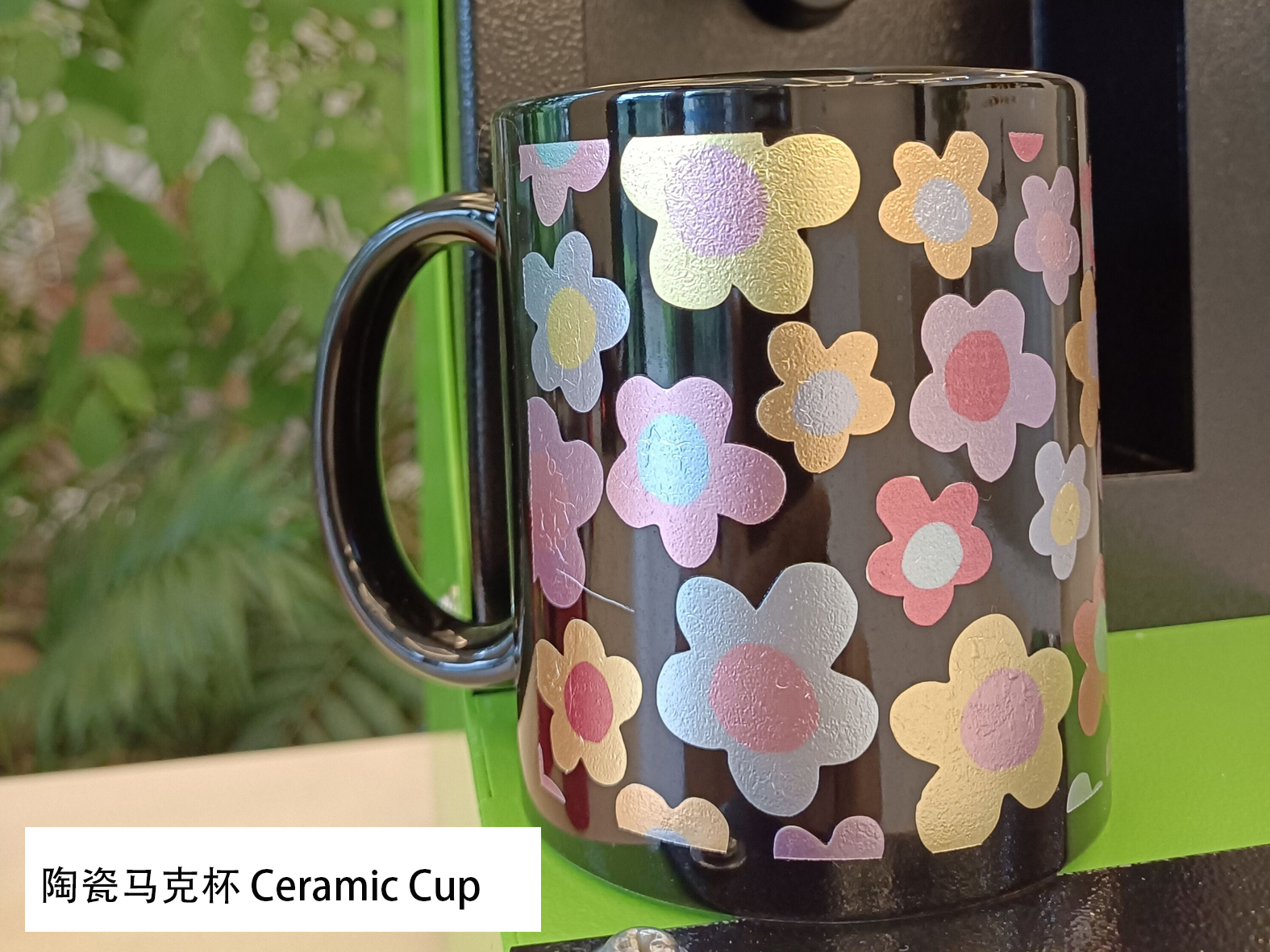 Make your exclusive colorful pictures  with our heat transfer decals foil for black glossy ceramic mug