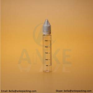 Anke-CGU-V1: 30ml clear e-liquid bottle with removable tip can custom color-tall