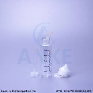 Anke-CGU-V1: una buttiglia di e-liquid trasparente da 60 ml cù punta amovibile pò culore persunalizatu