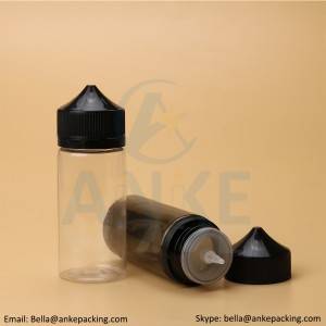 Anke-CGU-V1: 100 ml číra fľaša na e-liquid s odnímateľným hrotom môže prispôsobiť farbu