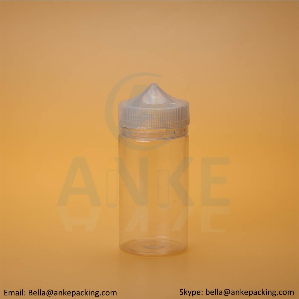 Anke-CGU-V1: 200 ml klar e-væskeflaske med avtagbar spiss kan tilpasset farge