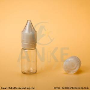 Anke-CGU-V1: 10ml clear e-liquid bottle with removable tip can custom color