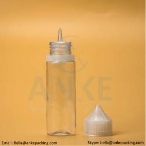 Anke-CGU-V1: 50 ml číra fľaša na e-liquid s odnímateľnou špičkou môže mať vlastnú farbu