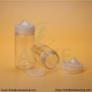 Anke-CGU-V1: زجاجة سائل إلكتروني واضحة سعة 200 مل برأس قابل للإزالة يمكن أن تكون ملونة حسب الطلب