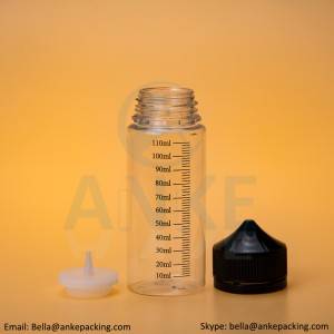 Anke-CGU-V1: 120 ml prozorna plastenka za e-tekočino z odstranljivo konico lahko barvo po meri