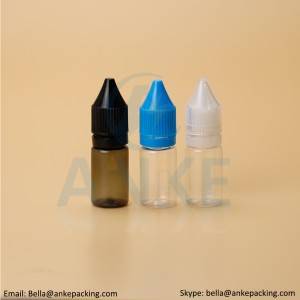 Anke-CGU-V1: Botol e-liquid bening 10ml dengan ujung yang dapat dilepas dapat menyesuaikan warna