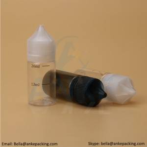 Anke-CGU-V1: 30 ml läbipaistev eemaldatava otsaga e-vedeliku pudel, mis on kohandatud värviga lühike