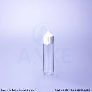 Anke-CGU-V1: 60 ml klar e-vätskeflaska med avtagbar spets kan anpassad färg
