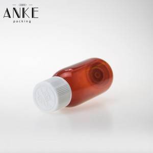 100 ml bärnstensfärgad PET-flaska med vit barnsäker kapsyl