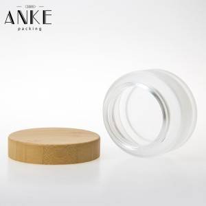 100g Frosted Glass Cream Jar with bamboo normal cap