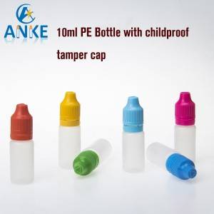 10ml PE E vätska Flaska med barnsäkert manipuleringslock