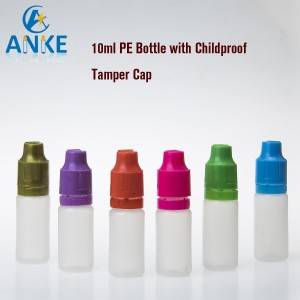 PE Material,childproof tamper cap 10ml TPD bottle