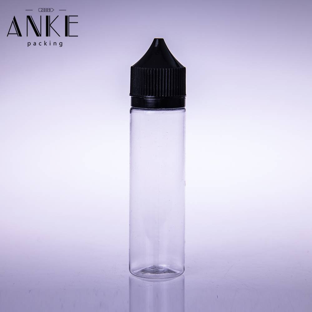 60ml CG unicorn V1 clear PET bottles with black child tamper proof caps and tips