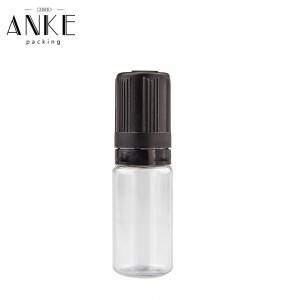 10ml Flat TPD3-G bottle clear bottle with black childproof temper cap.