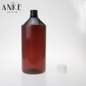 Amberkleurige PET-fles van 1 liter met witte kinderveilige verzegelde dop