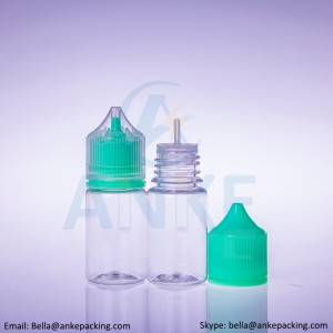 Anke-CGU-V3: 30 ml klare E-Liquid-Flasche mit abnehmbarer Spitze, kann individuell gefärbt werden