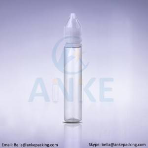 Anke-CGU-V3: زجاجة سائل إلكتروني شفافة بسعة 30 مل مع طرف قابل للإزالة يمكن أن تكون ذات لون طويل