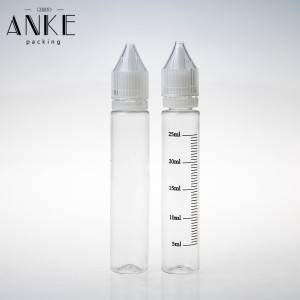 Ampolles de PET transparents més llargues CG unicorn V1 de 30 ml amb taps i puntes a prova de manipulació infantil transparents