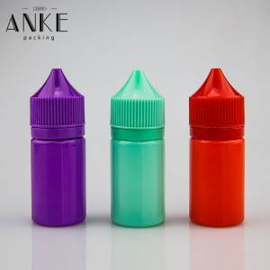 30 ml CG unicorn V1 kortere klare PET-flasker med svarte barnesikre lokker og tips
