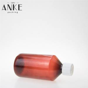 Flacon ambré en PET de 500 ml avec bouchon inviolable blanc à l'épreuve des enfants