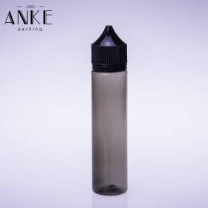 70 ml CG eenhoorn V1 doorzichtige PET-flessen met zwarte kindveilige doppen en tips