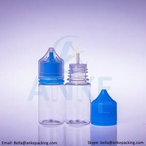 Anke-CGU-V3: 30 ml číra fľaša na e-kvapaliny s odnímateľnou špičkou môže mať vlastnú farbu