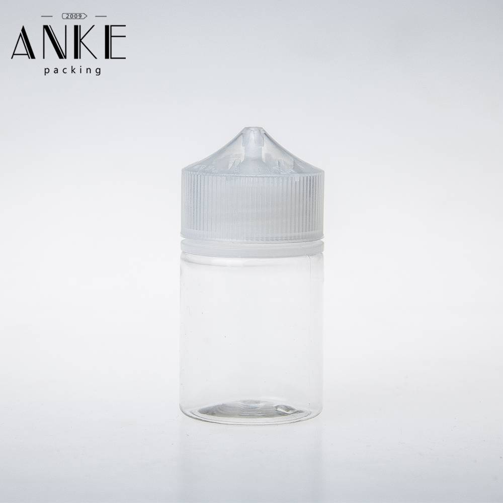 60 ml CG Licorne V3 Flacon clair court et gras avec bouchon inviolable transparent à l'épreuve des enfants