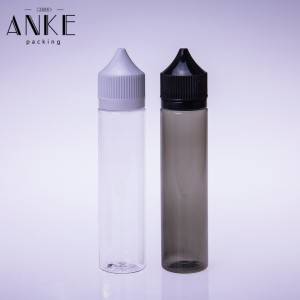 70ml CG unicorn V1 clear PET bottles with black child tamper proof caps and tips