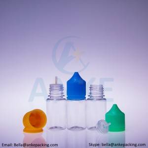 Anke-CGU-V3: 30ml clear e-liquid bottle with removable tip can custom color