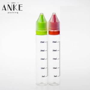 30 ml CG unicorn V1 lengre gjennomsiktige PET-flasker med gjennomsiktige barnesikre hetter og spisser